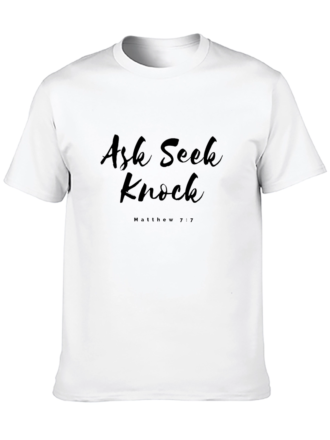 Camiseta Negra Ask Seek Knock Matthew 7:7