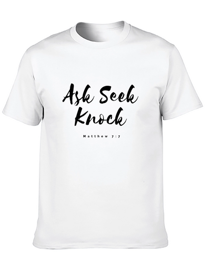 Camiseta Negra Ask Seek Knock Matthew 7:7