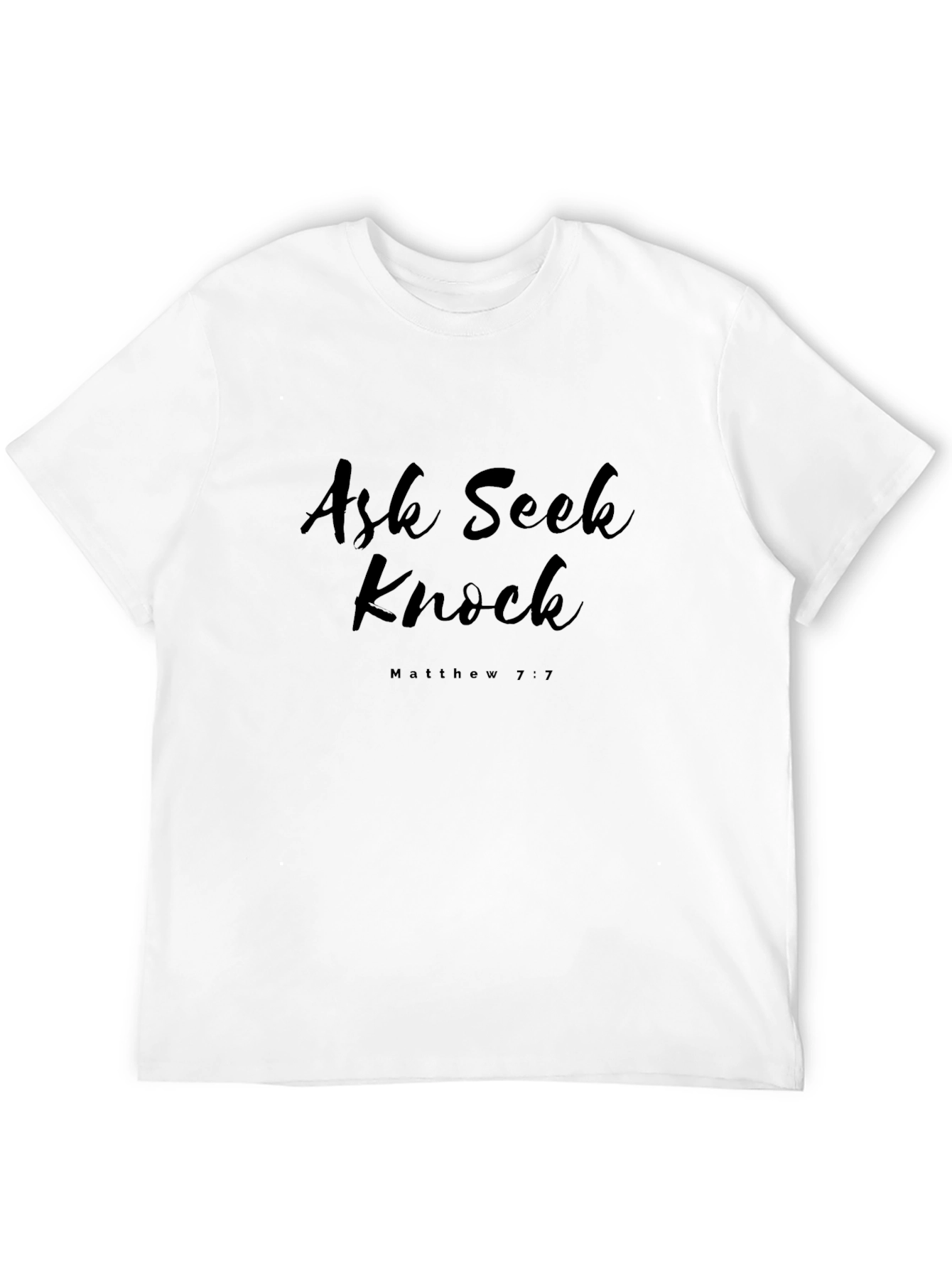 Camiseta Negra Ask Seek Knock Matthew 7:7