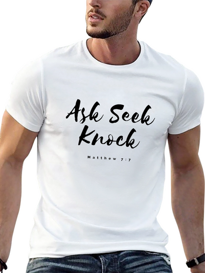 Camiseta Negra Ask Seek Knock Matthew 7:7