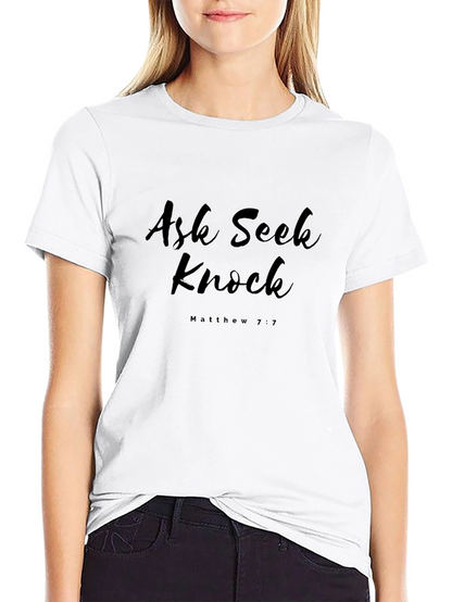 Camiseta Negra Ask Seek Knock Matthew 7:7