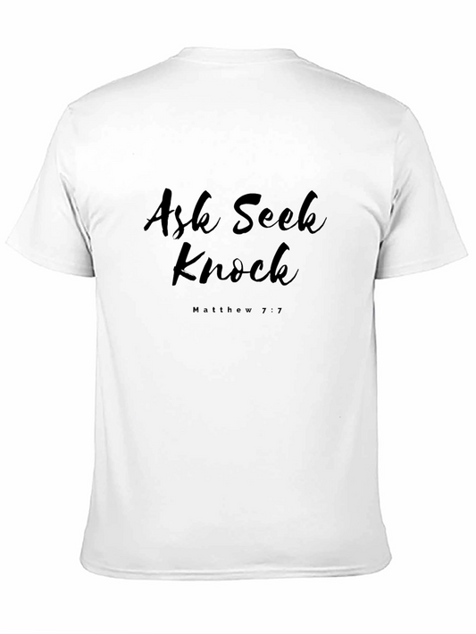 Camiseta Negra Ask Seek Knock Matthew 7:7