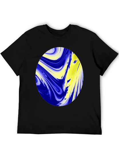 Camiseta Negra con Diseño Abstracto Azul y Amarillo