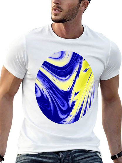 Camiseta Negra con Diseño Abstracto Azul y Amarillo