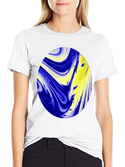 Camiseta Negra con Diseño Abstracto Azul y Amarillo