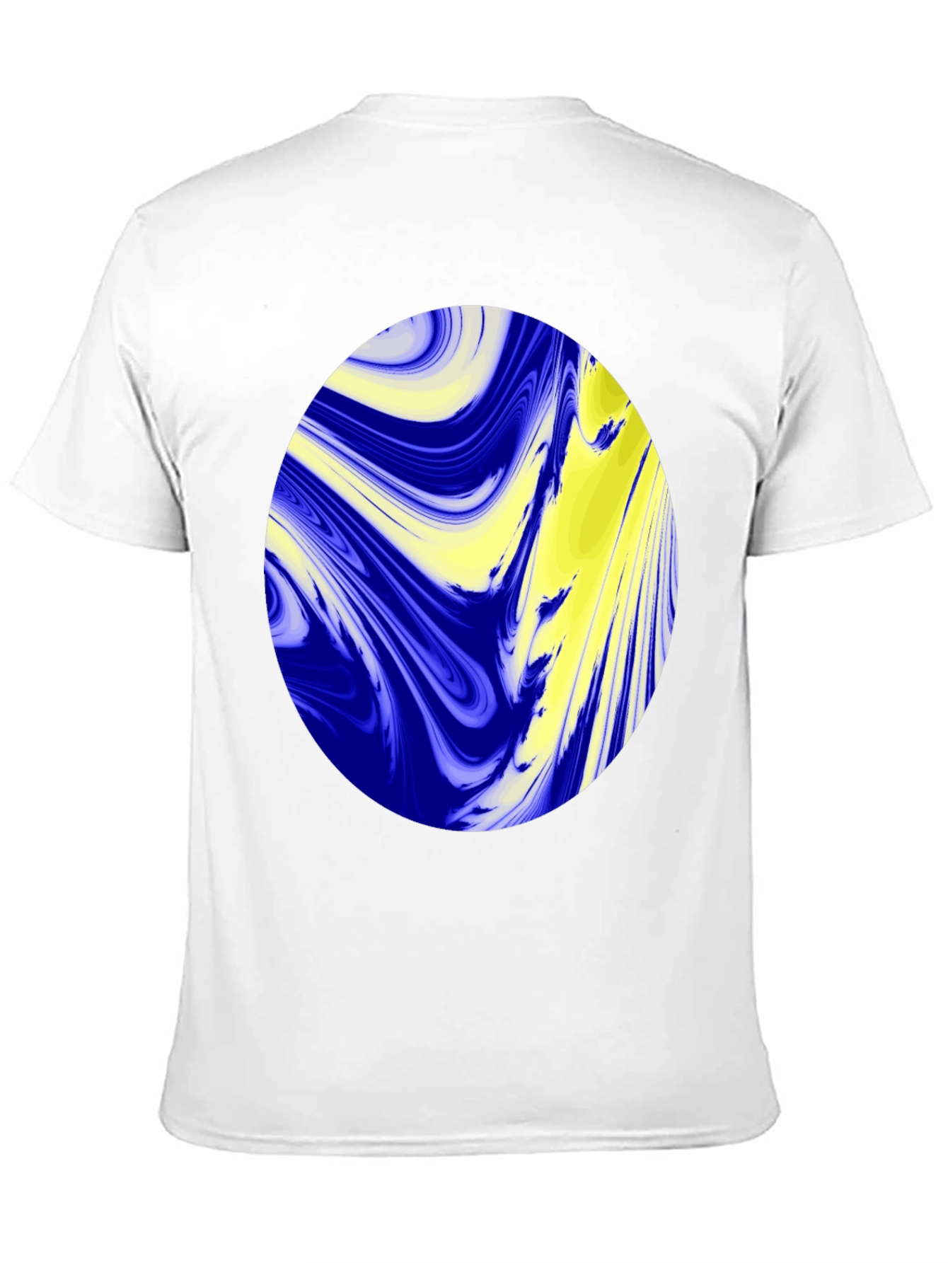 Camiseta Negra con Diseño Abstracto Azul y Amarillo