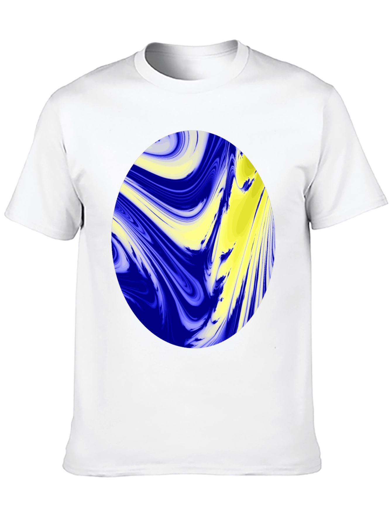 Camiseta Negra con Diseño Abstracto Azul y Amarillo