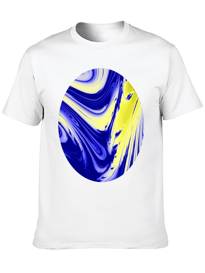 Camiseta Negra con Diseño Abstracto Azul y Amarillo
