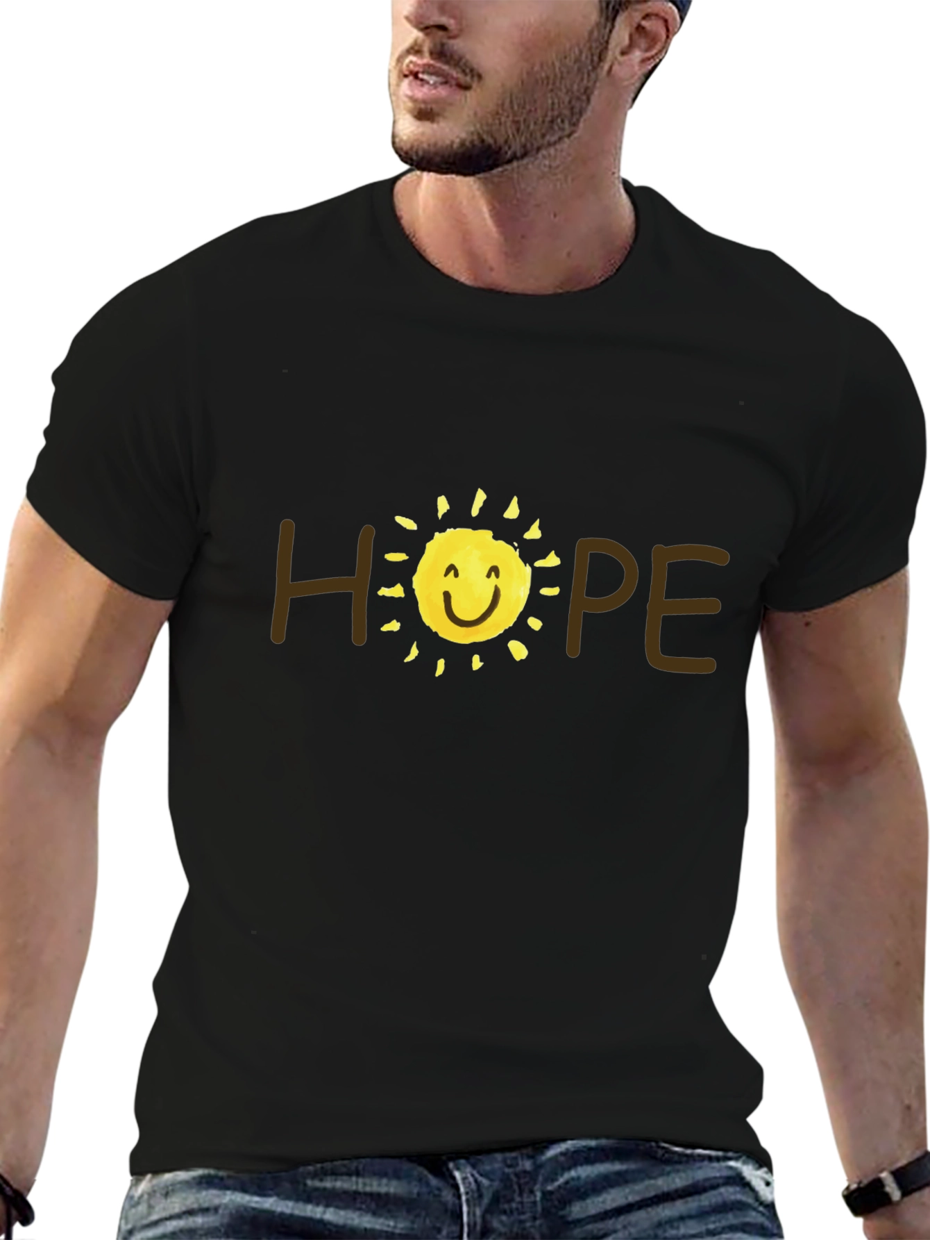 Camiseta Negra Hope con Sol Sonriente