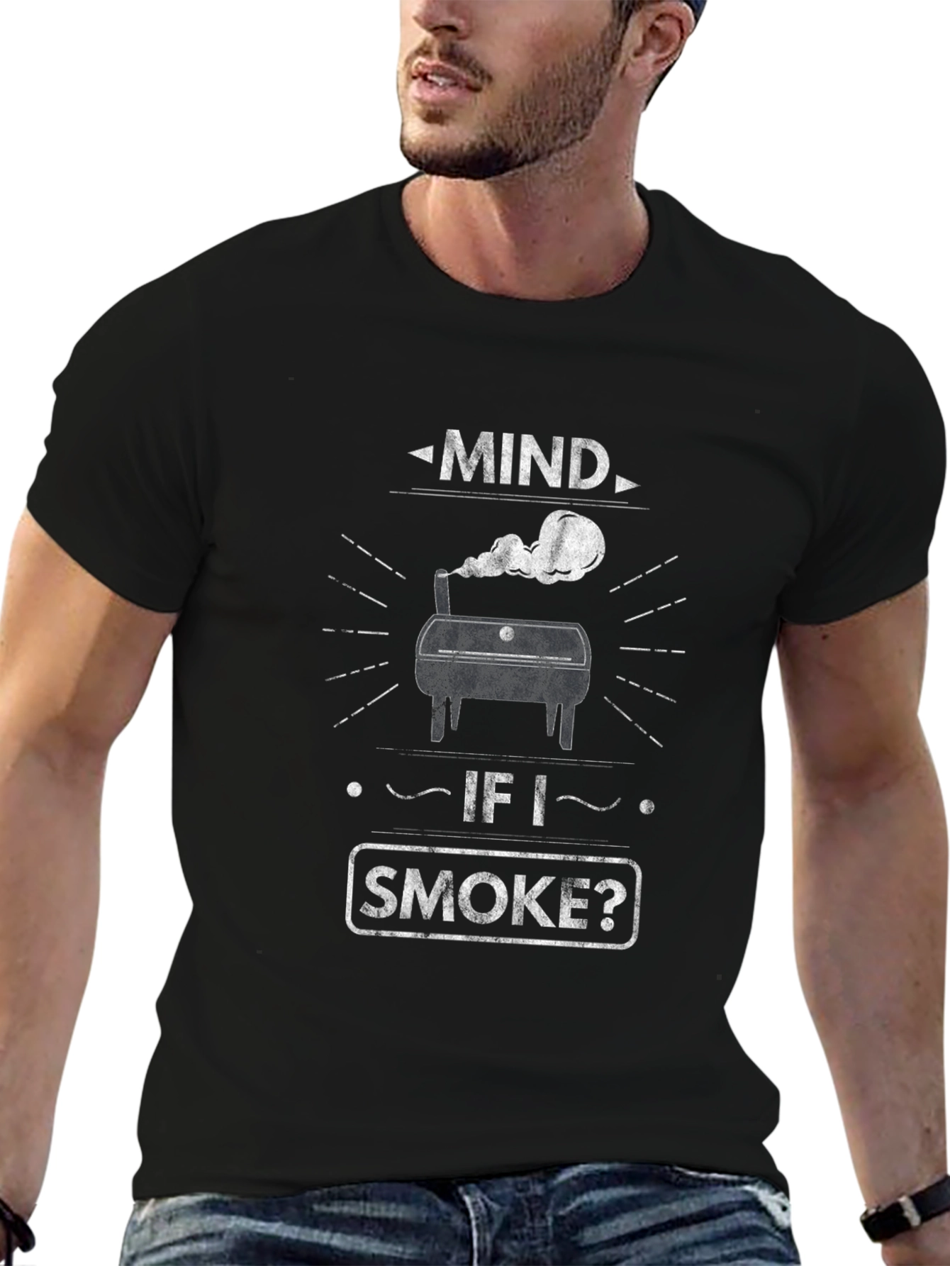 Camiseta Negra Mind if I Smoke? Parrilla