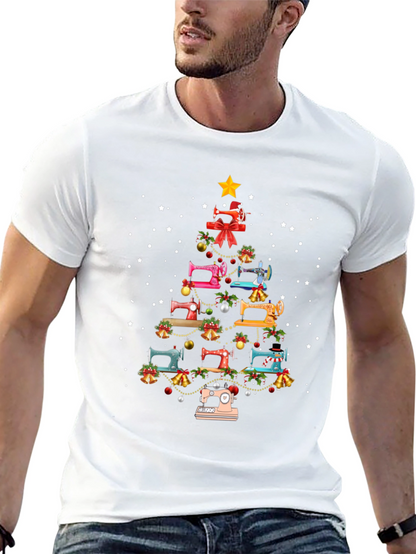 Camiseta Negra Árbol de Navidad Máquinas de Coser