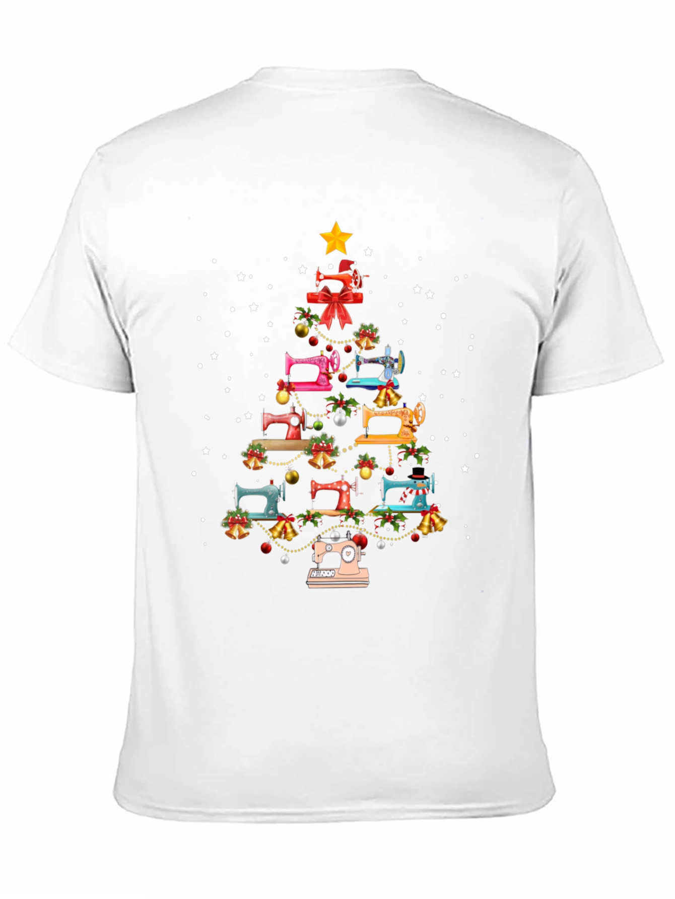 Camiseta Negra Árbol de Navidad Máquinas de Coser
