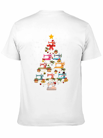 Camiseta Negra Árbol de Navidad Máquinas de Coser