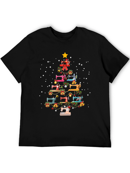 Camiseta Negra Árbol de Navidad Máquinas de Coser