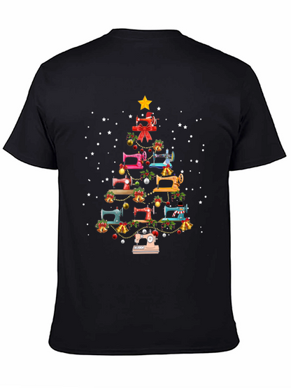 Camiseta Negra Árbol de Navidad Máquinas de Coser
