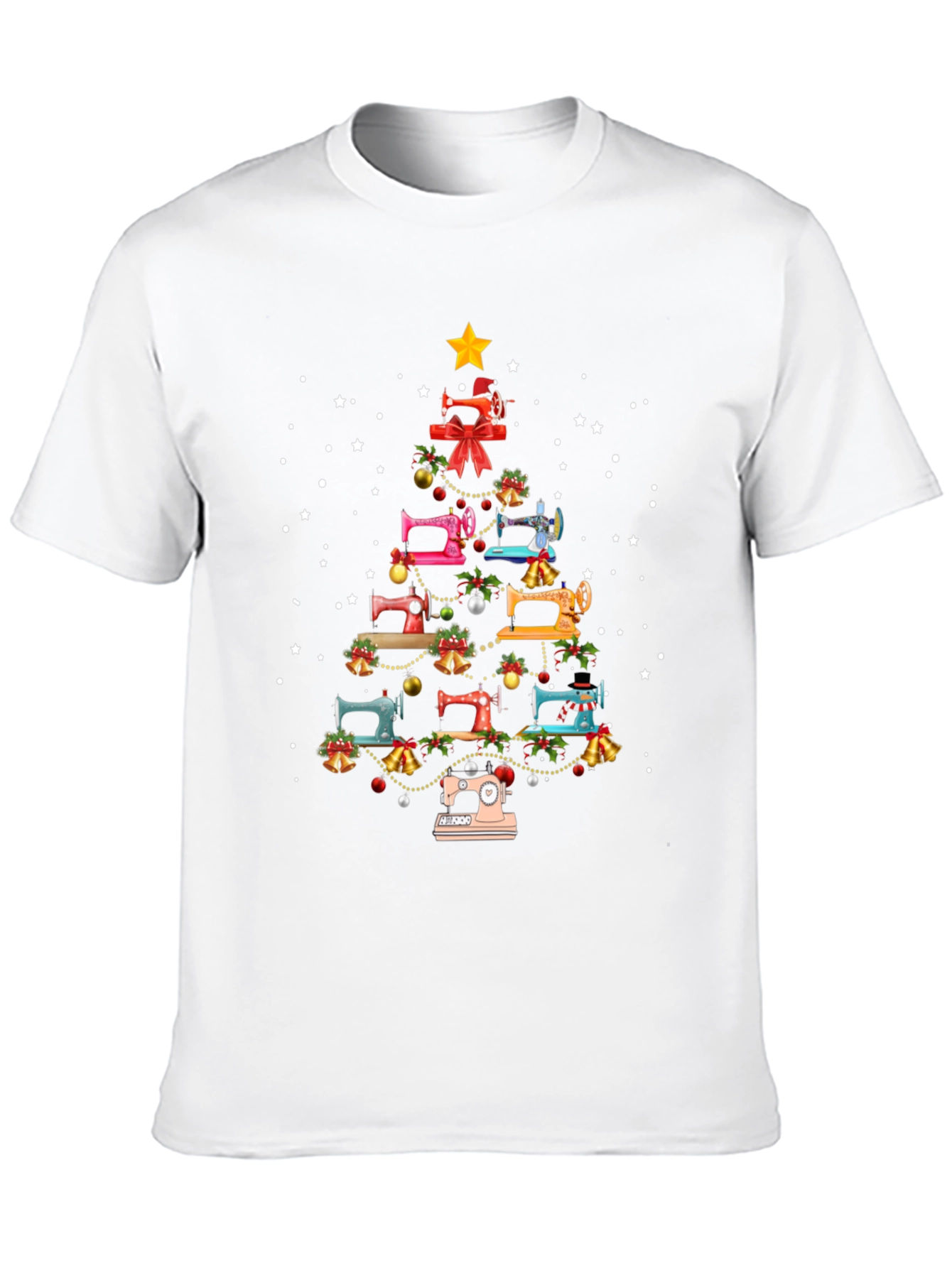 Camiseta Negra Árbol de Navidad Máquinas de Coser