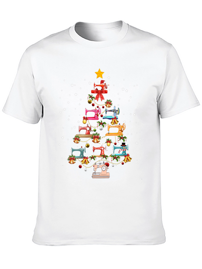 Camiseta Negra Árbol de Navidad Máquinas de Coser