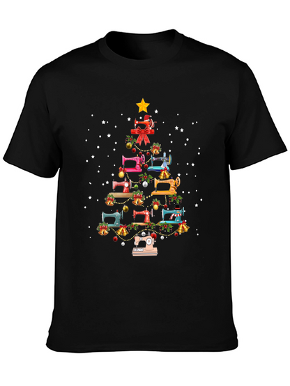 Camiseta Negra Árbol de Navidad Máquinas de Coser