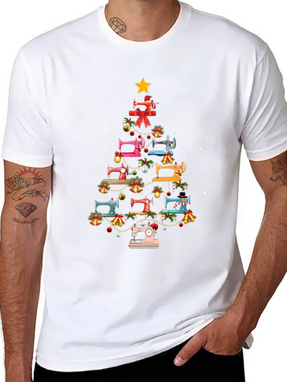 Camiseta Negra Árbol de Navidad Máquinas de Coser