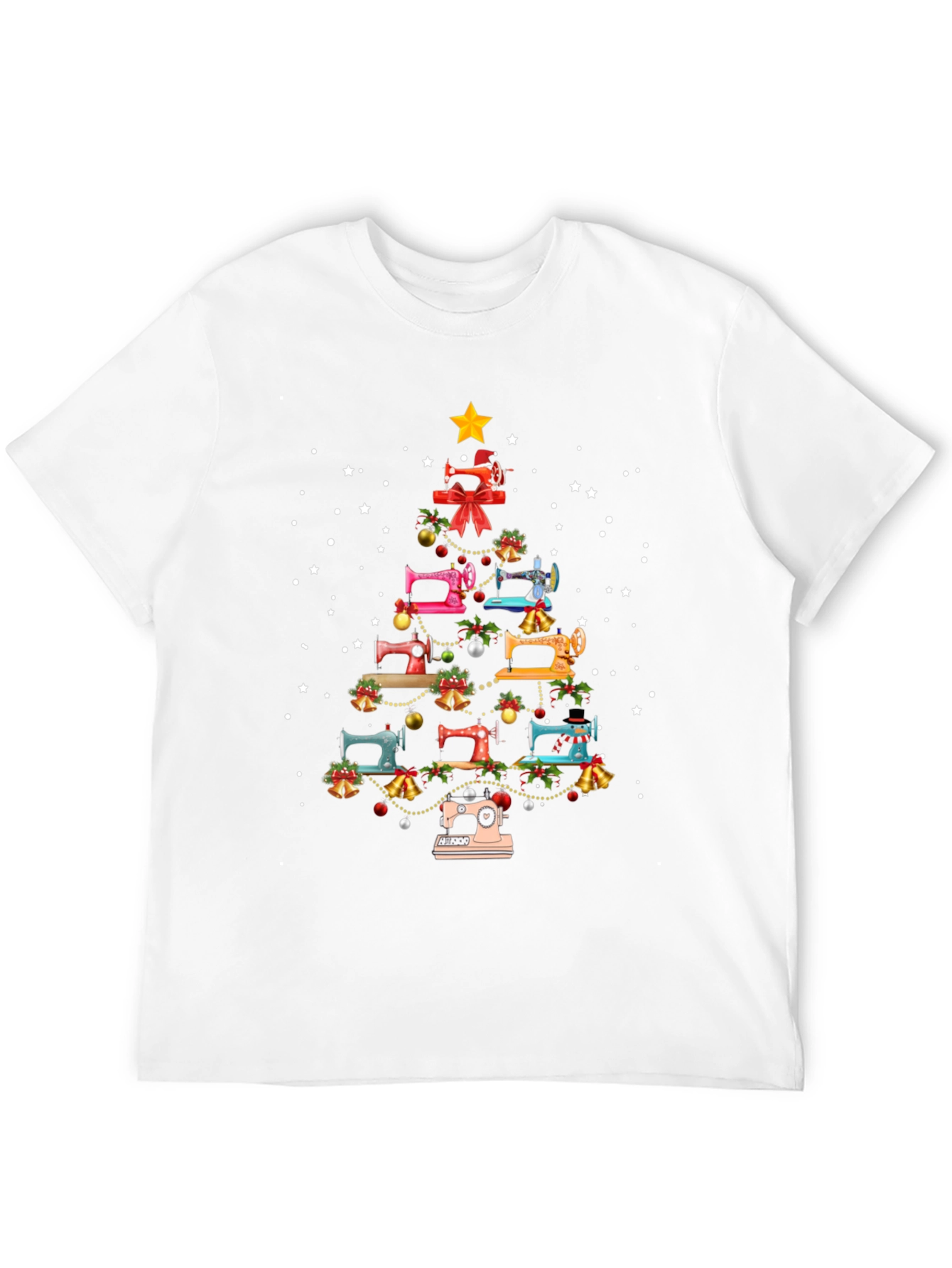 Camiseta Negra Árbol de Navidad Máquinas de Coser