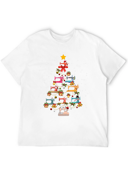 Camiseta Negra Árbol de Navidad Máquinas de Coser