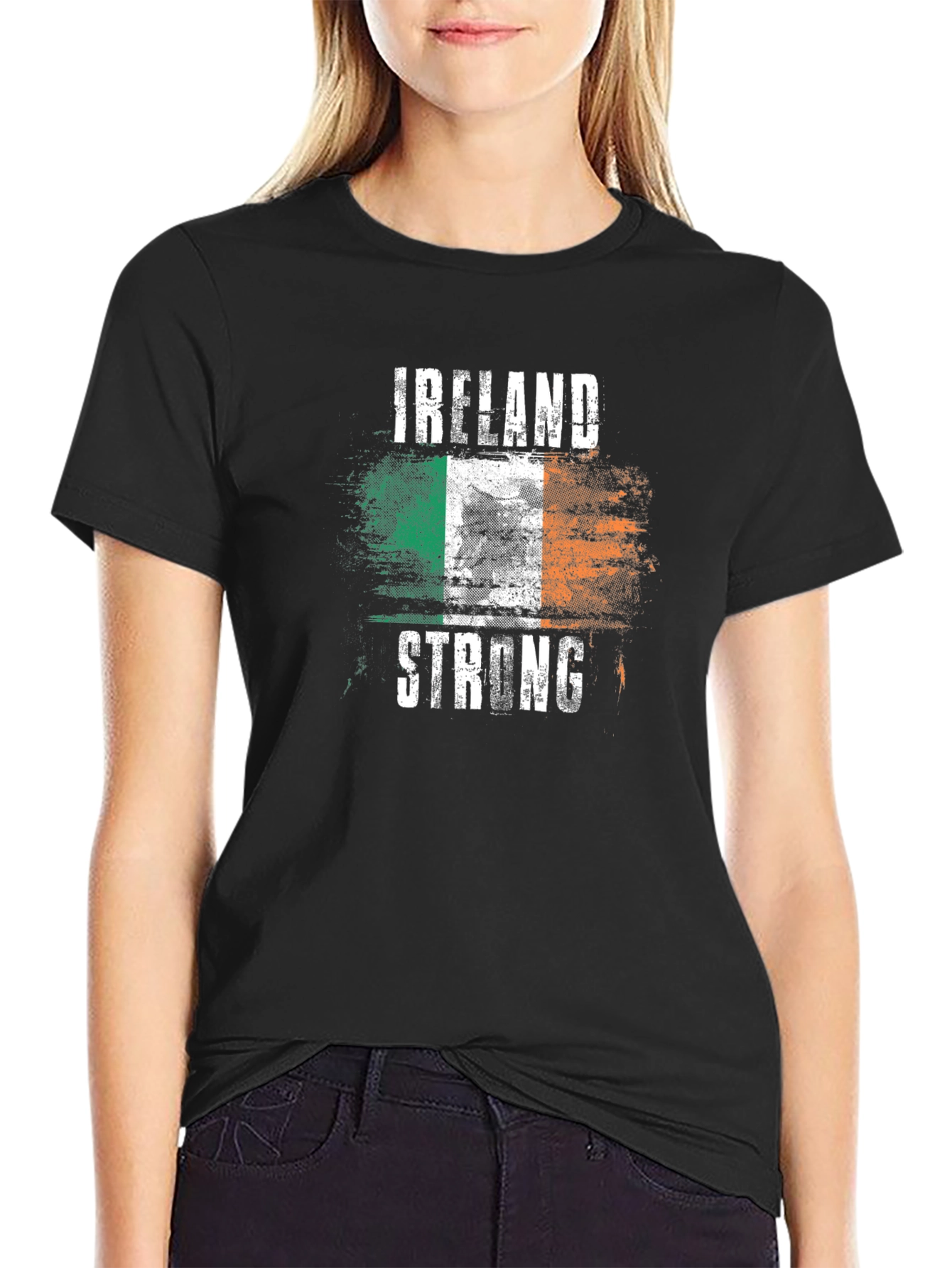 Camiseta Negra Irlanda Fuerte Diseño Bandera