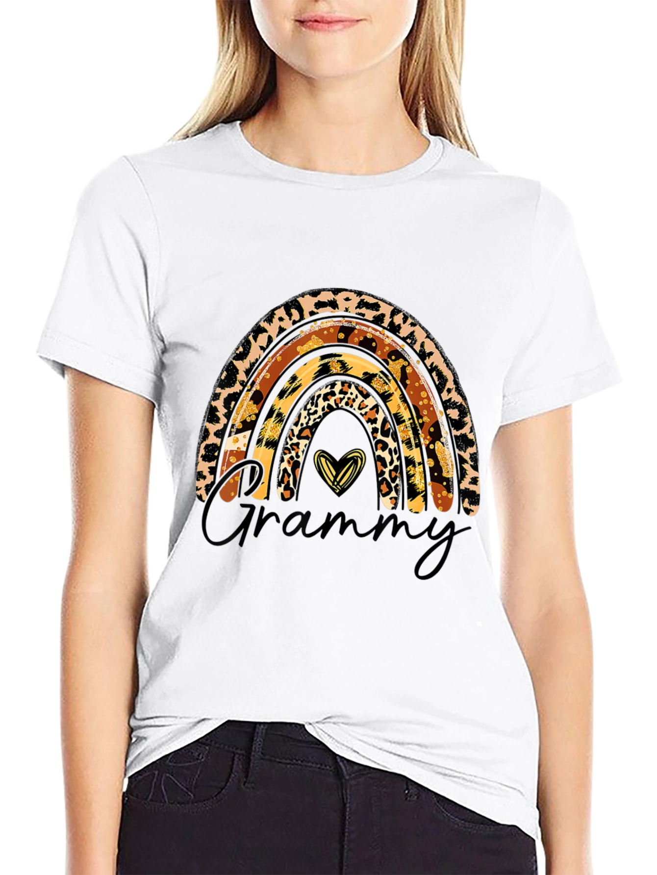 Camiseta Negra Diseño Grammy Arcoíris Animal Print