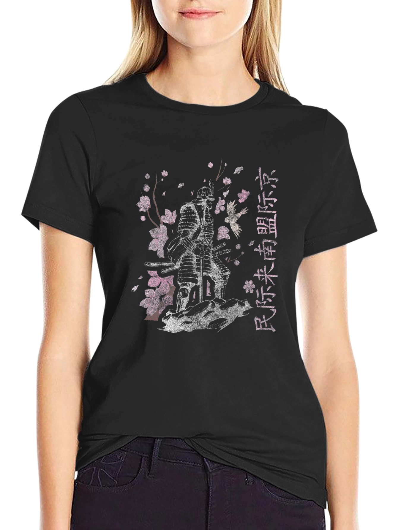 Camiseta Negra Samurai Flor de Cerezo