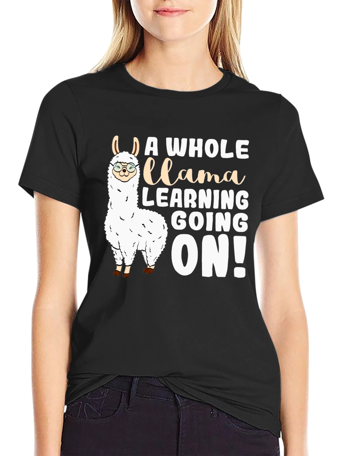 Camiseta Negra Divertida Llama Aprendiendo