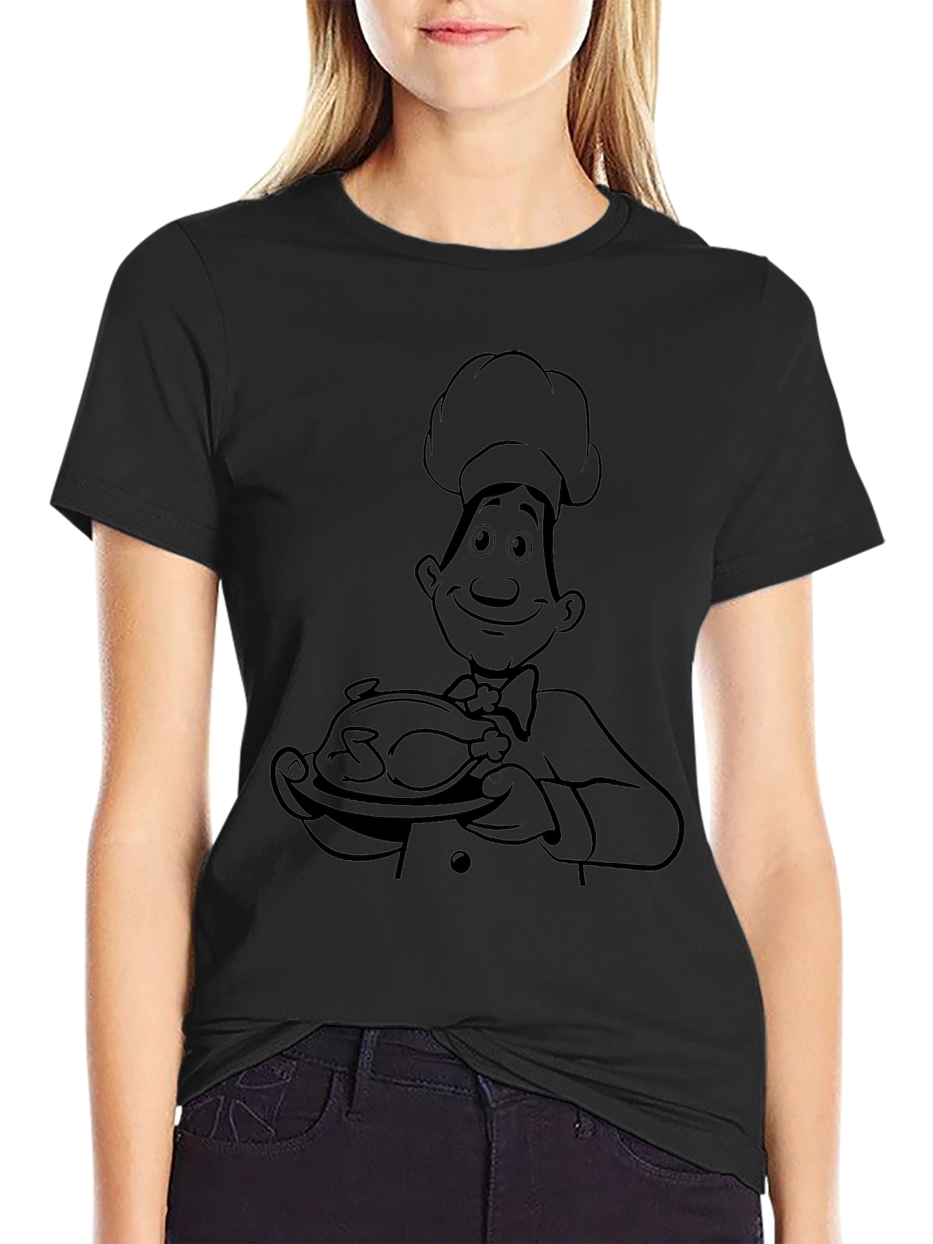 Camiseta Negra Chef con Pollo Asado - Estilo Casual