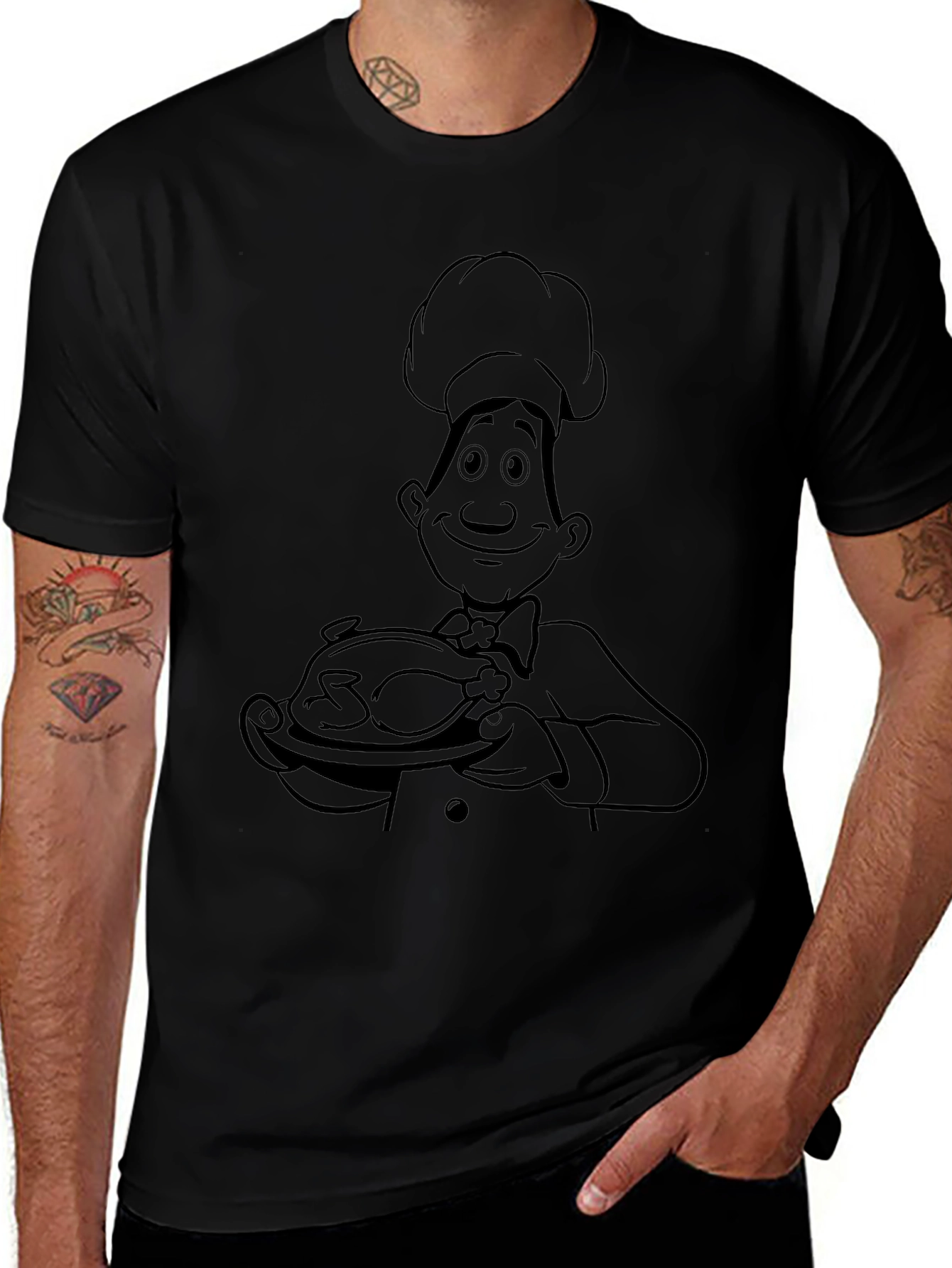 Camiseta Negra Chef con Pollo Asado - Estilo Casual