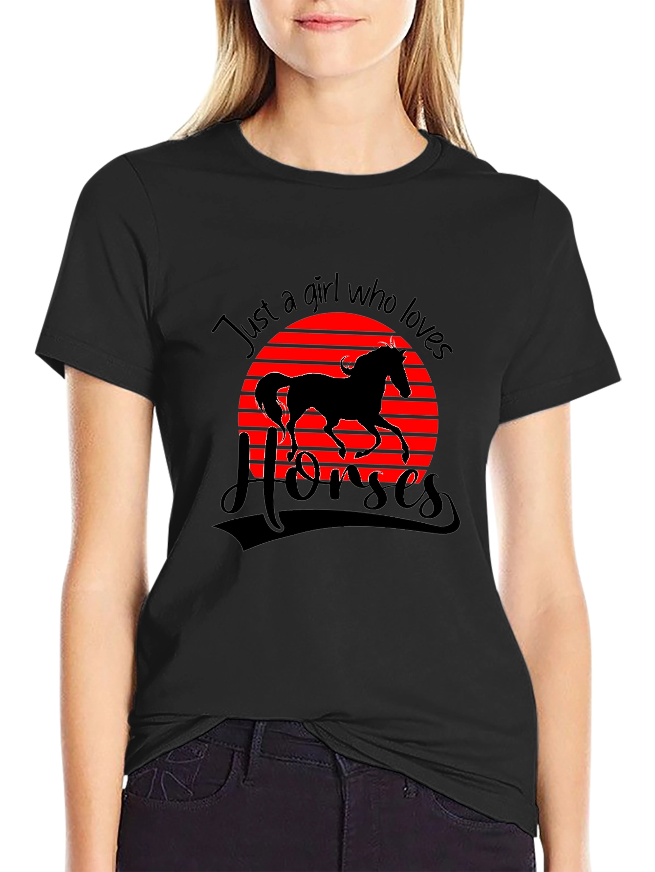 Camiseta Negra Just a Girl Who Loves Horses