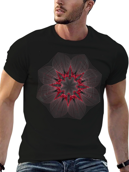 Camiseta Negra con Diseño Abstracto Rojo Intenso