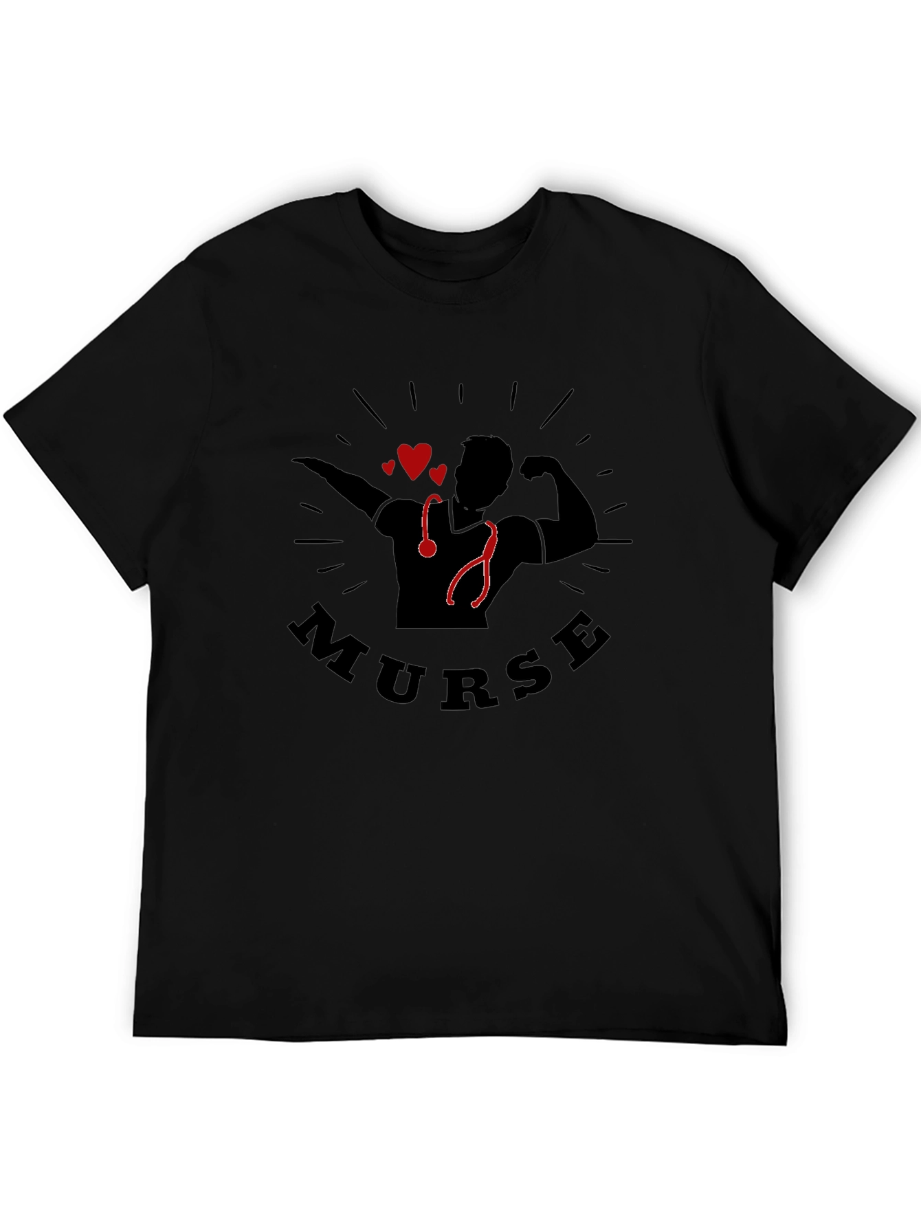 Camiseta Negra Murse para Hombre - Diseño Enfermero Musculoso