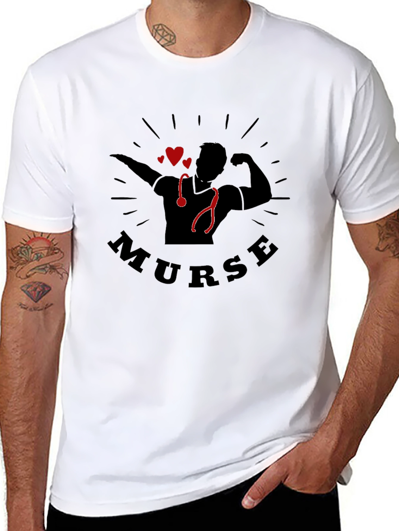 Camiseta Negra Murse para Hombre - Diseño Enfermero Musculoso