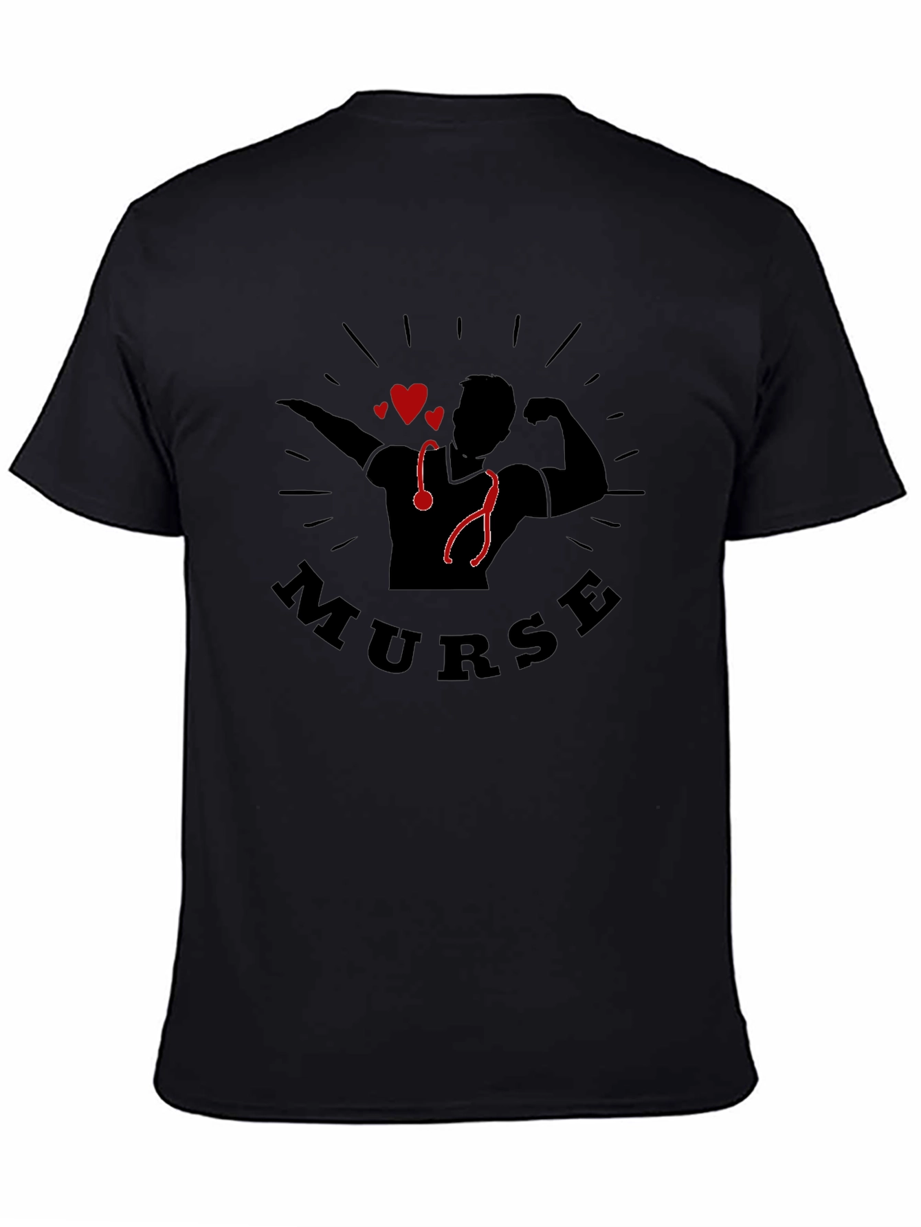 Camiseta Negra Murse para Hombre - Diseño Enfermero Musculoso