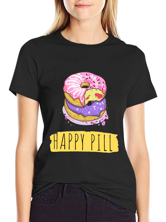 Camiseta Negra Donas Happy Pill