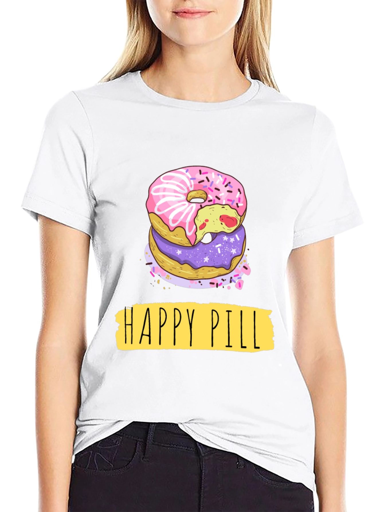 Camiseta Negra Donas Happy Pill