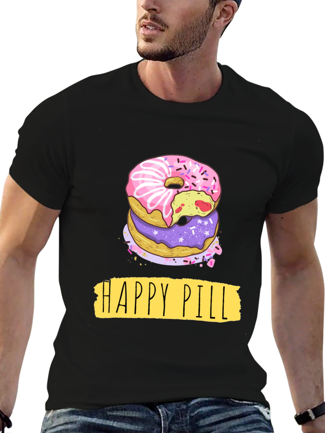 Camiseta Negra Donas Happy Pill
