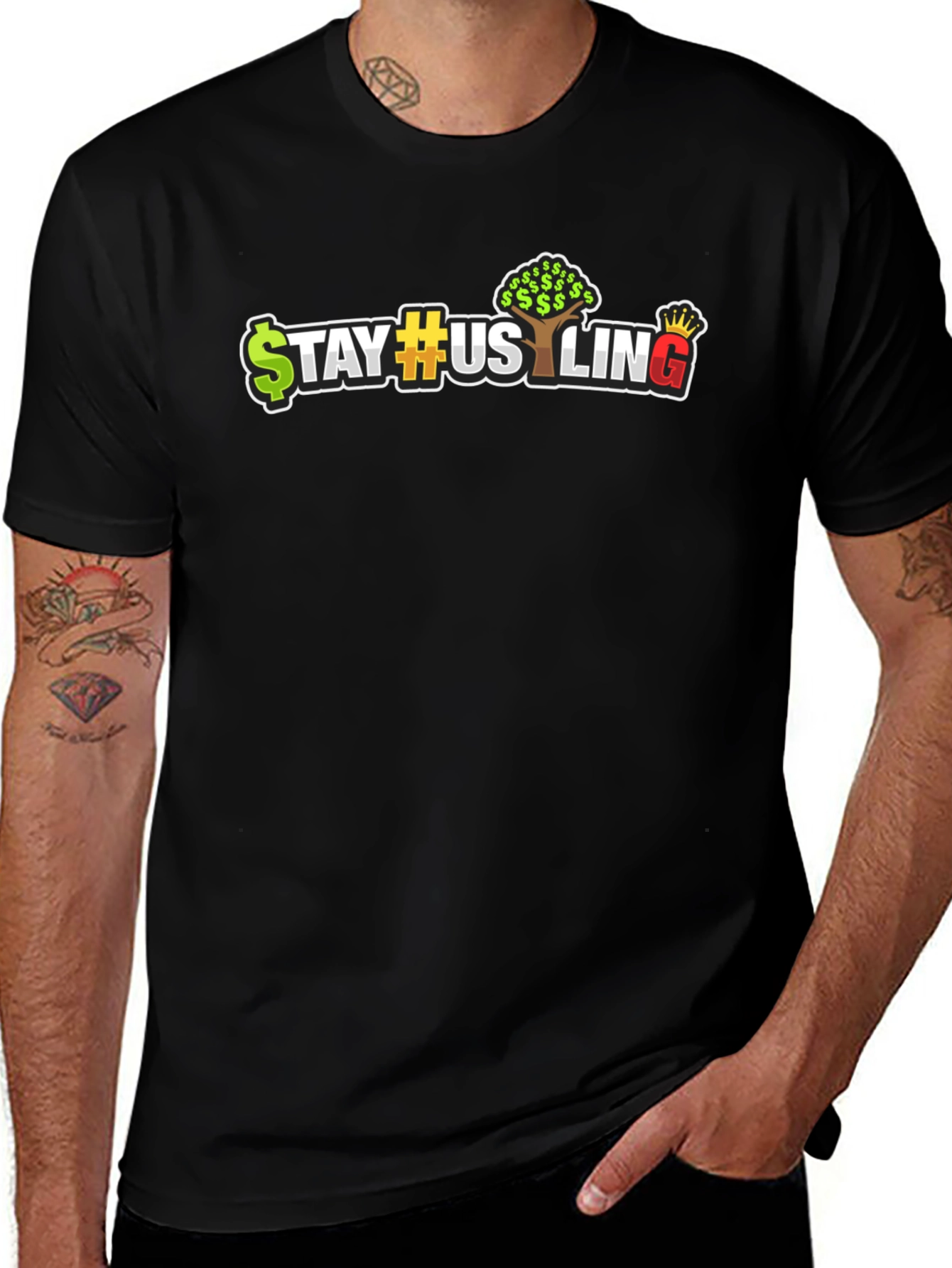 Camiseta Negra Estilo Urbano Stay Hustling