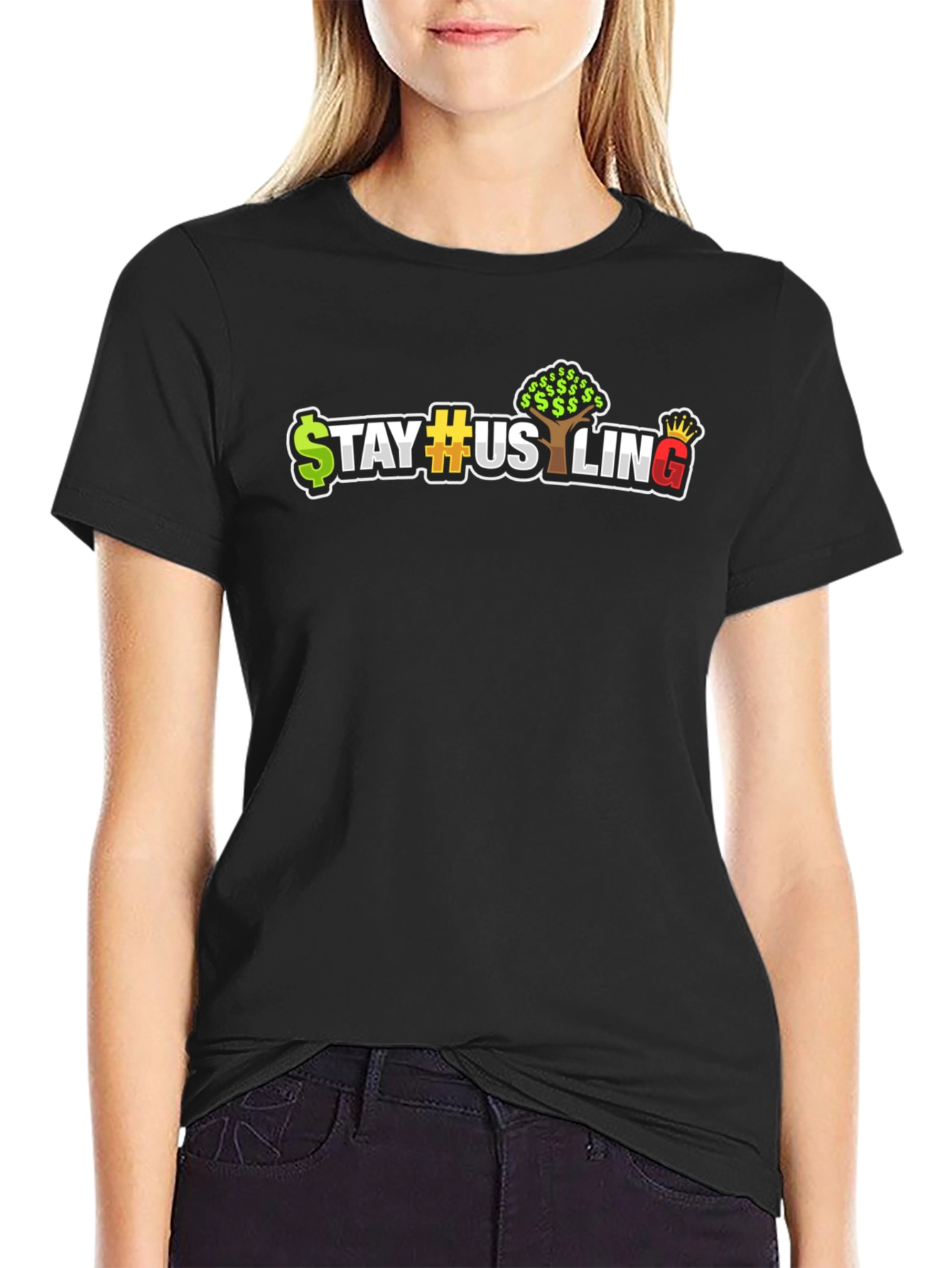 Camiseta Negra Estilo Urbano Stay Hustling