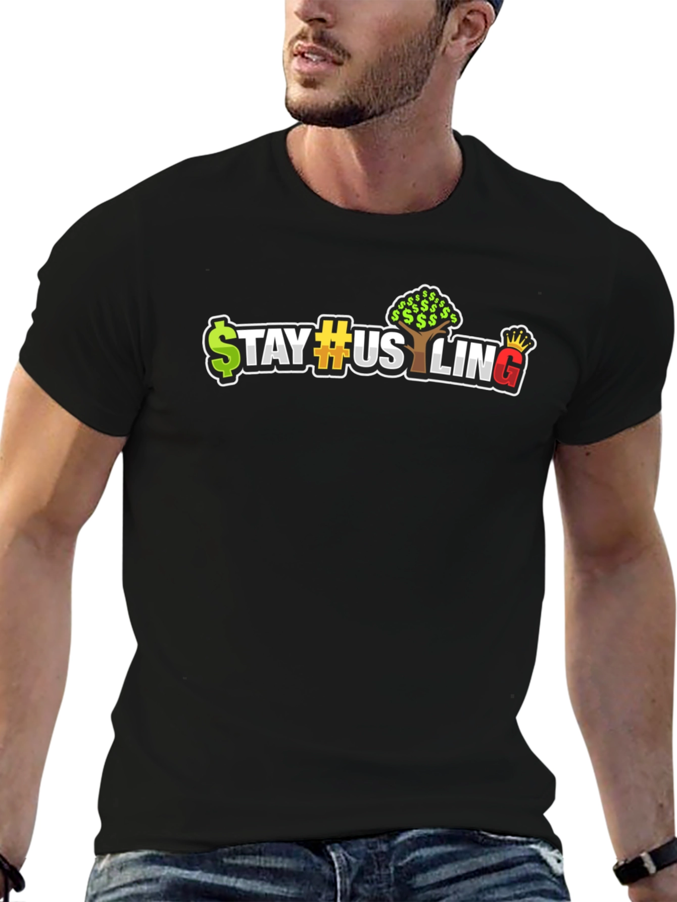Camiseta Negra Estilo Urbano Stay Hustling
