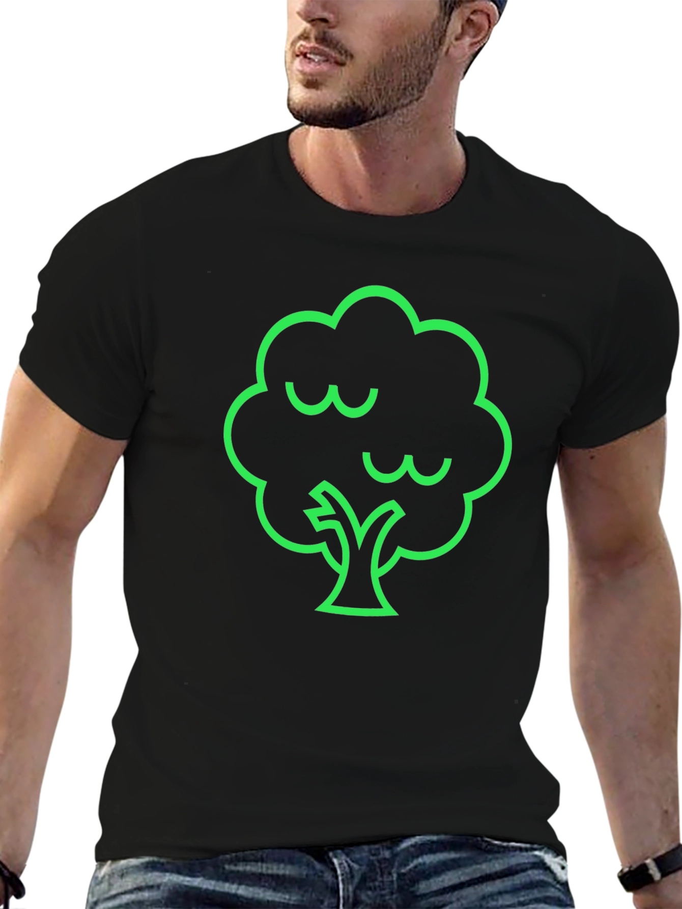Camiseta Negra con Diseño de Árbol Verde