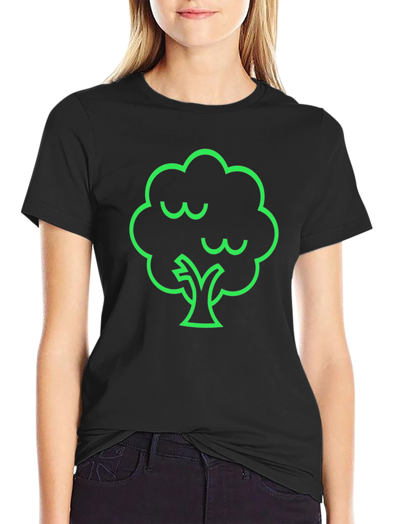 Camiseta Negra con Diseño de Árbol Verde
