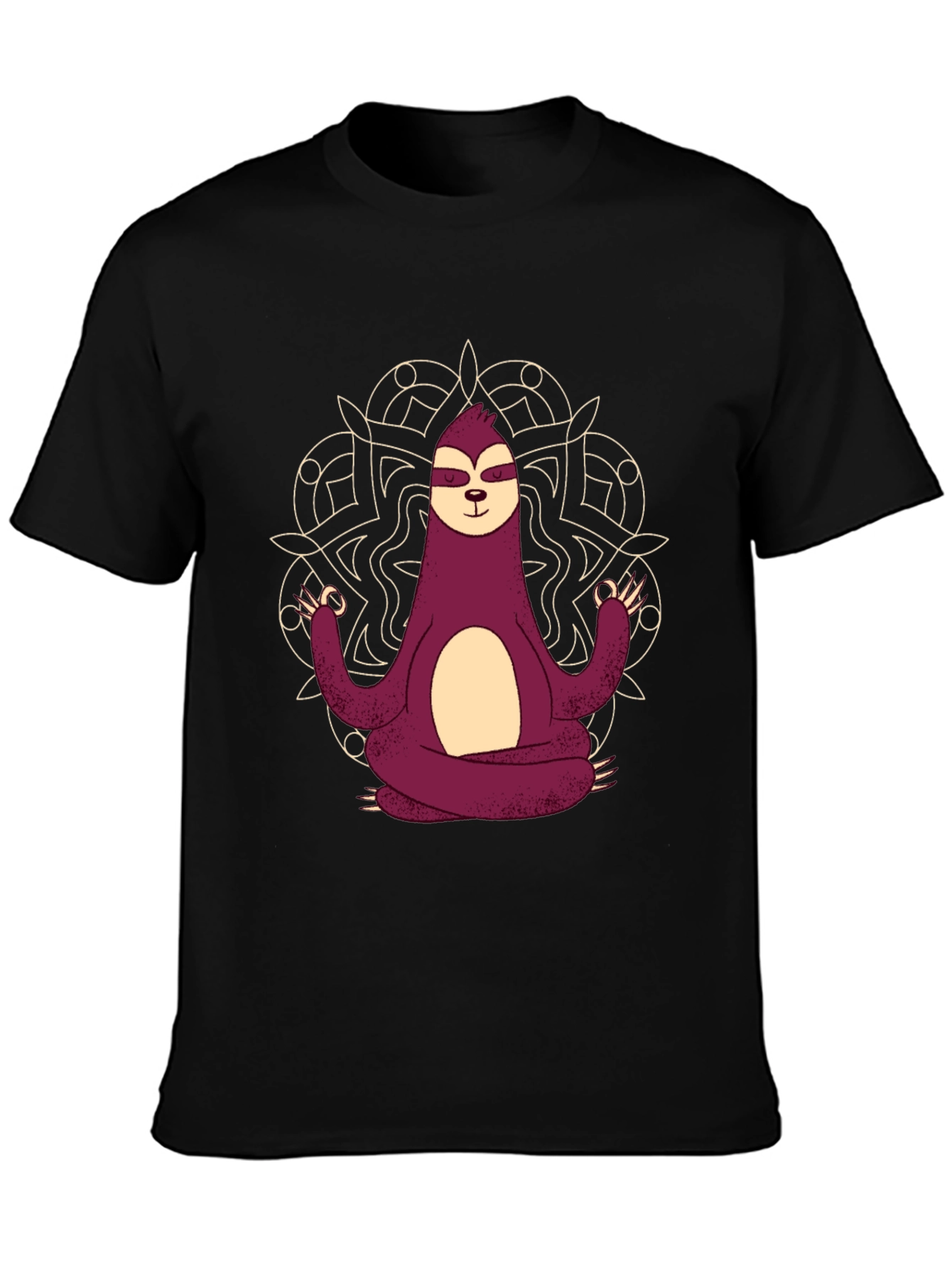 Camiseta Hombre Sloth Yoga Mandala Negra
