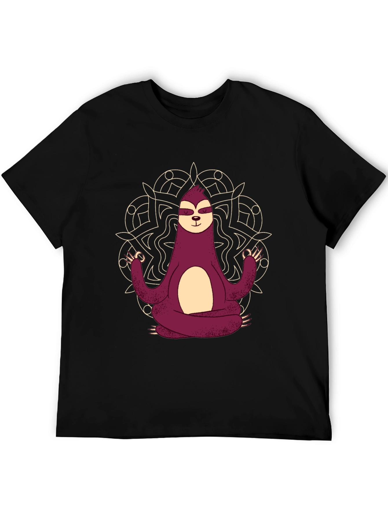 Camiseta Hombre Sloth Yoga Mandala Negra