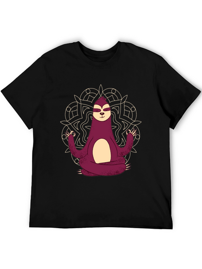 Camiseta Hombre Sloth Yoga Mandala Negra