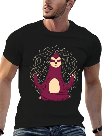Camiseta Hombre Sloth Yoga Mandala Negra