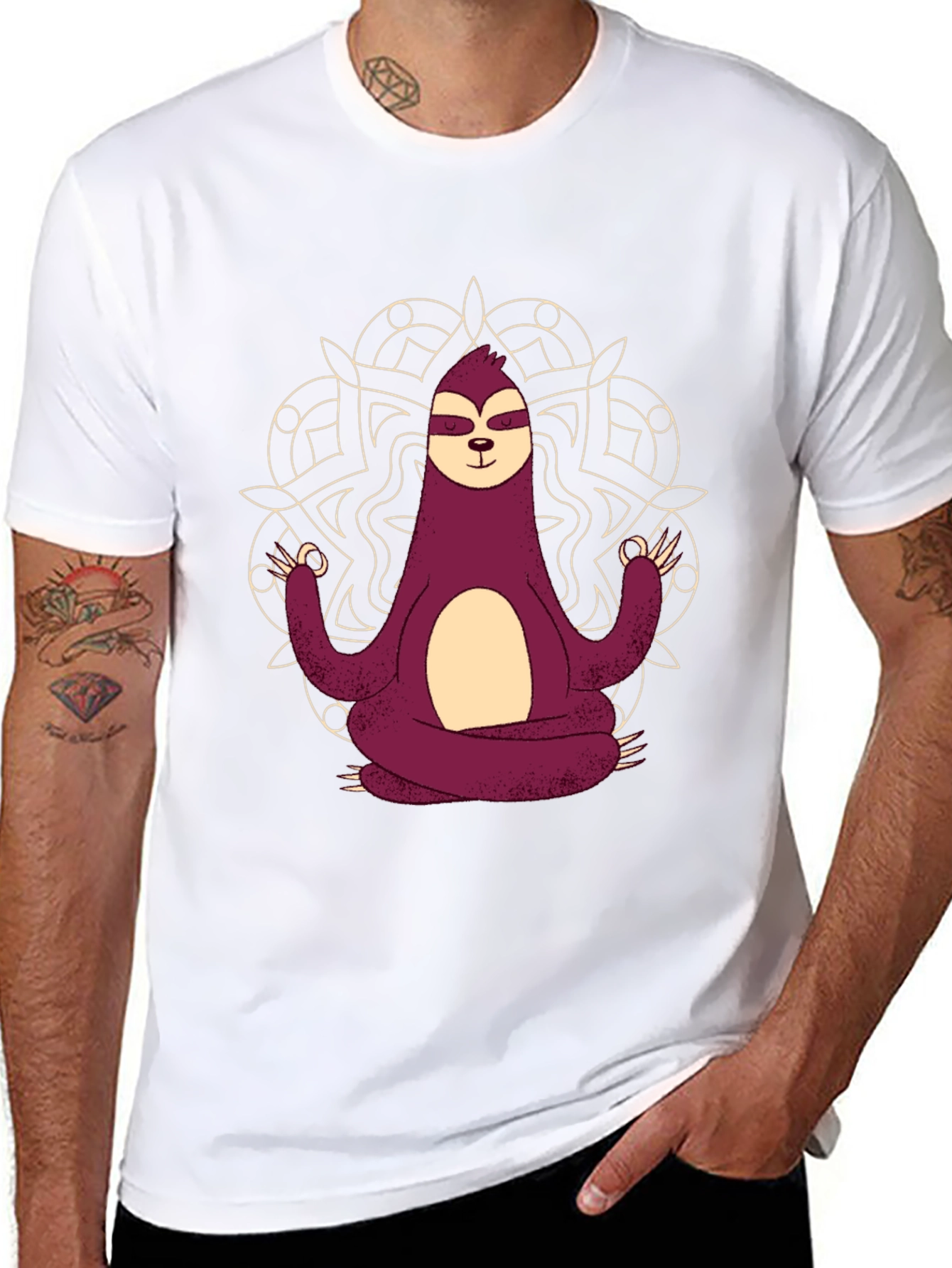 Camiseta Hombre Sloth Yoga Mandala Negra