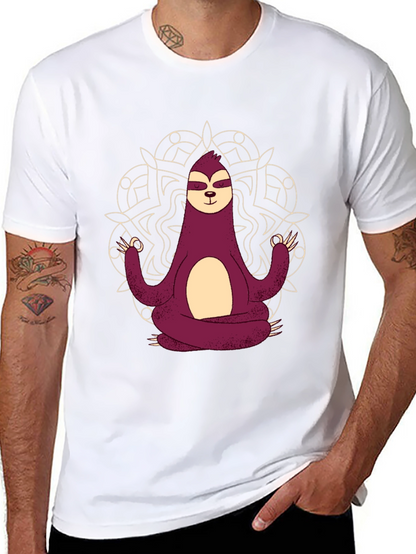 Camiseta Hombre Sloth Yoga Mandala Negra
